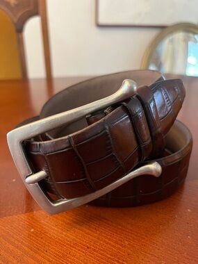 Vintage Luciano Barbera Italy Brown Croc Embossed Calfskin Belt Size 44
